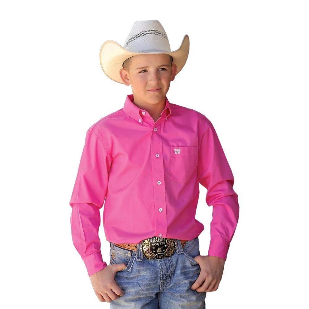 Cinch Vibrant Pink Boys Button-Up size 12 New, never worn